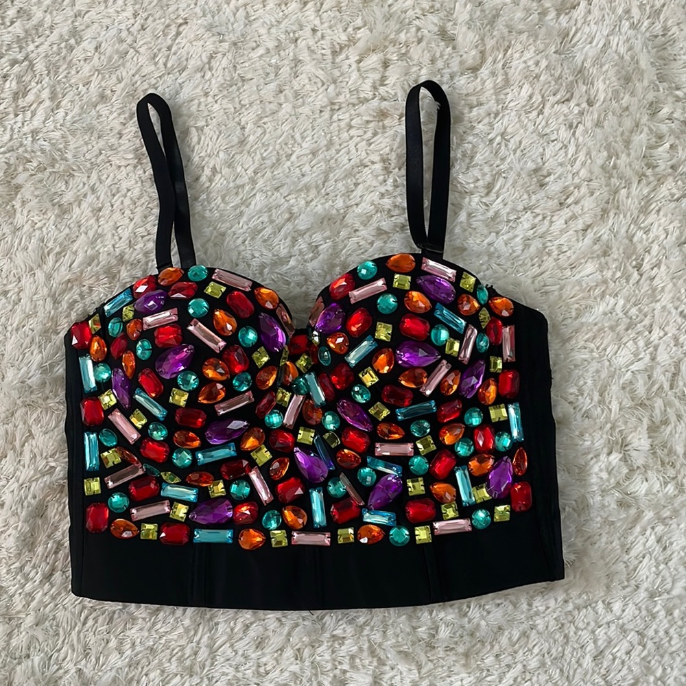 Womens Colorful Rinestone Corset Top